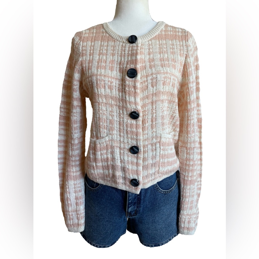 ANTHROPOLOGIE KNITTED & KNOTTED PLAID SWEATER CARDIGAN